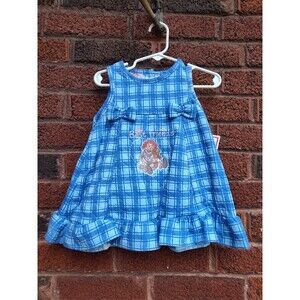 vintage raggedy ann Toddler Blue Plaid Embroidered Dress Size 18 Month New